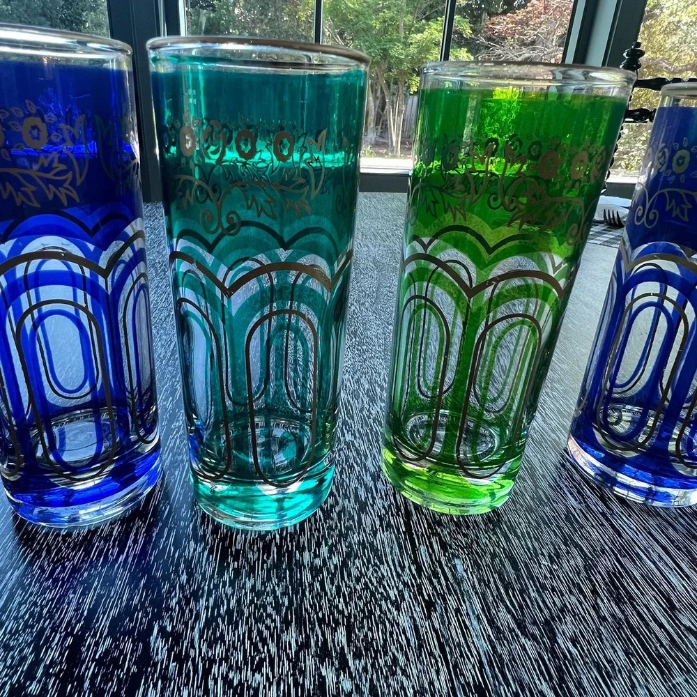 Set of 6 late 20th century glass candleholder vases with moorish Alhambra design